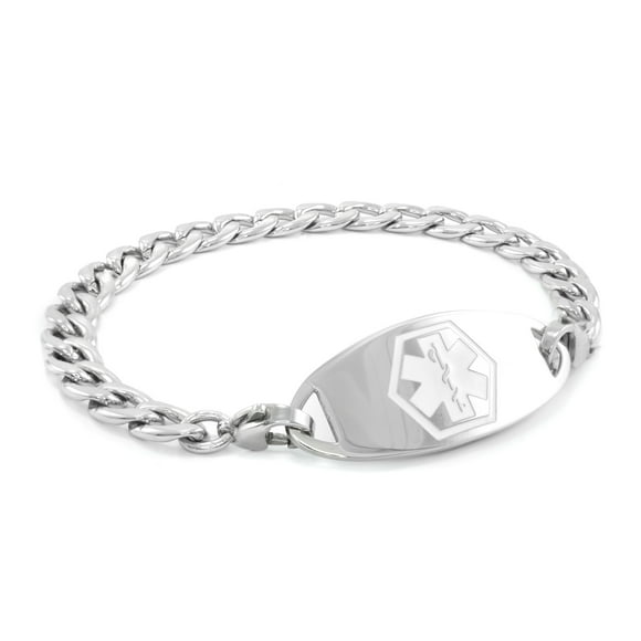 MedicEngraved Surgical 316L Stainless Steel Medical ID 7mm Curb Link Bracelet with Enamel Medical Tag - Medical Engraving Included