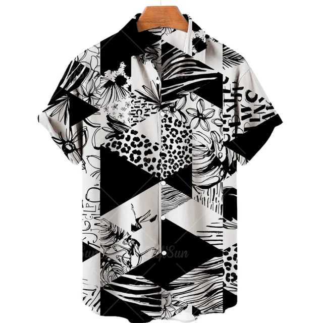 Trendy Hawaiian Shirt 3d Floral Designs Printed Shirts For Men Abstract Simple Short-sleeved Men's Shirts Loose Summer Tops