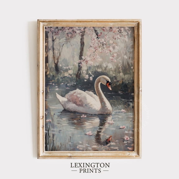 Kna Prints - 1 Pc Poster White Swan Art Print, Vintage Wall Art, Spring Print Nursery Print, Romantic Wall Art Moody Print Pink Valentines Day Decor 1006, UNFRAMED-8x12