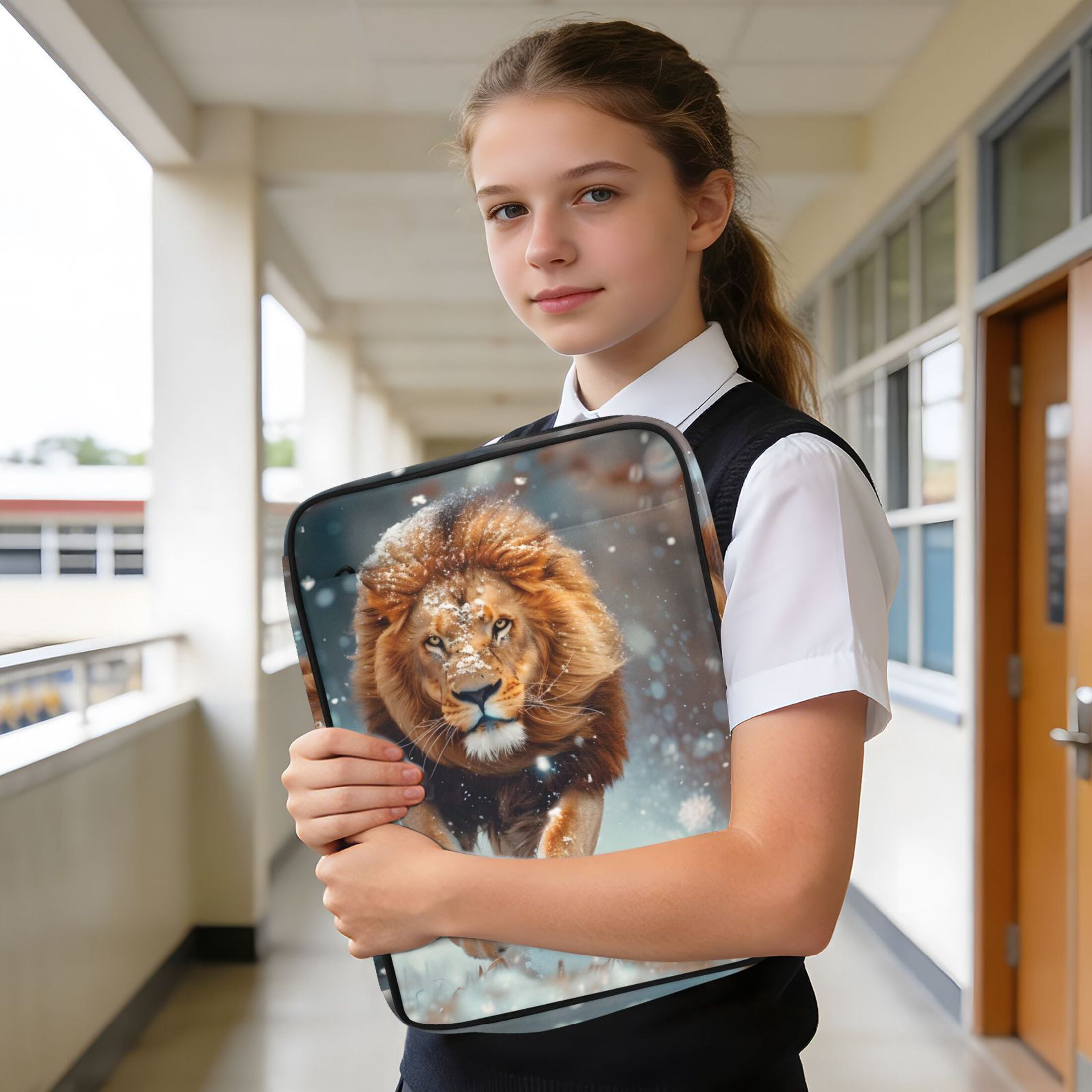 Lion Running on The Snowfield Accordion File Organizer Expanding File Folder 3-Ring Binder Bag 500 Sheets A4 Size
