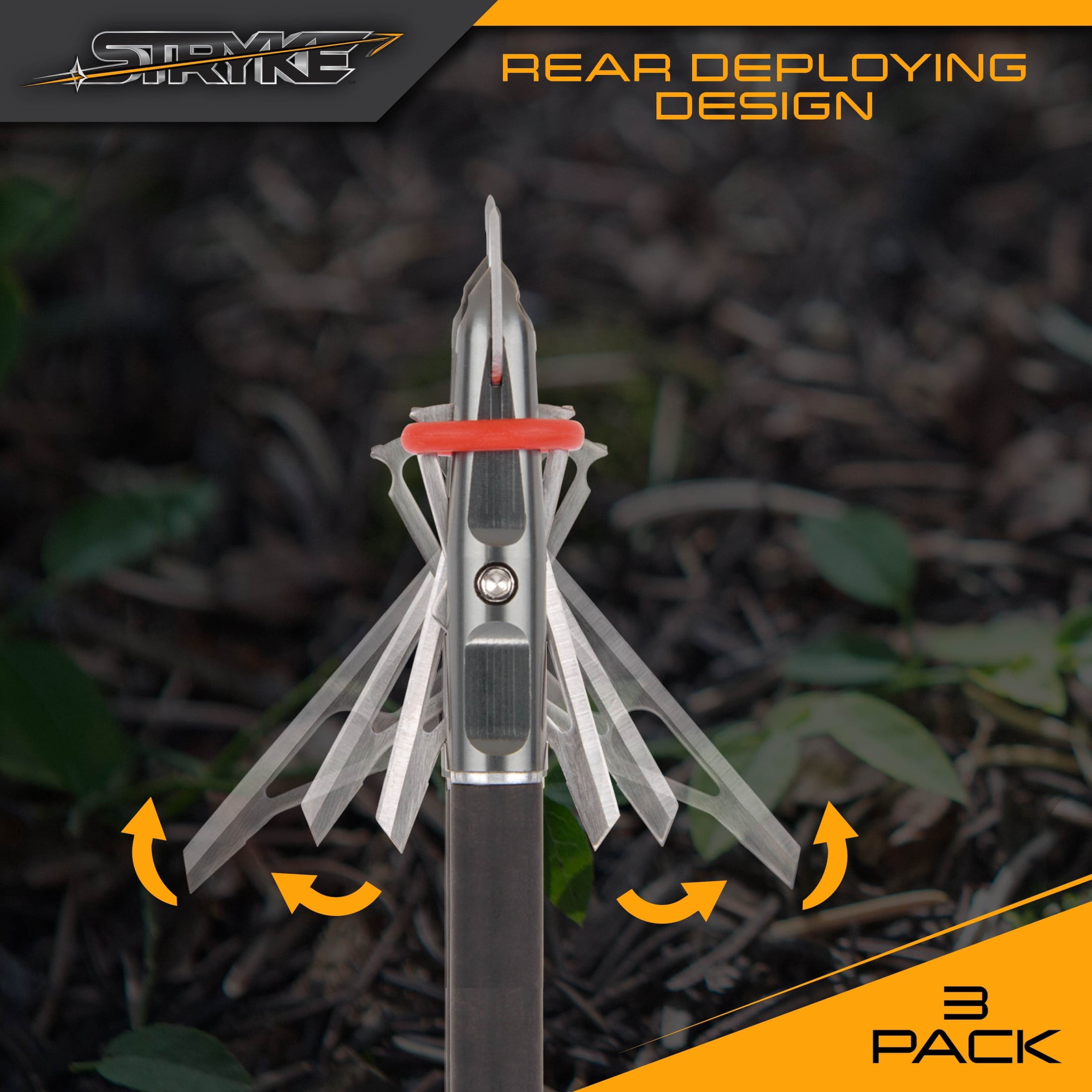 (3 pack) Stryke Rear Deploying Cut-On-Contact Archery Broadheads, 100-Grain, 3-Pack, Carbon Gray