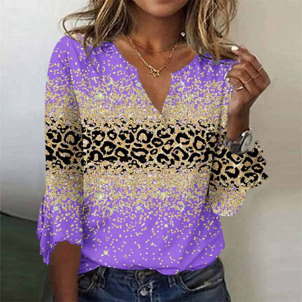 Ichuanyi liquidación de moda femenina camiseta suelta 3/4 manga blusa v cuello tops casuales ICHUANYI WER202308243385
