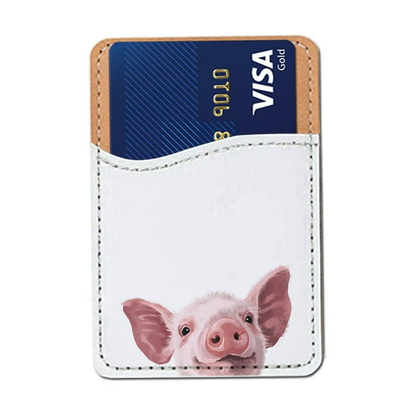 WIRESTER Self-Adhesive PU Leather Card Holder Stick on Pocket Credit Card Case Pouch Wallet for Apple Samsung Motorola LG Smart Phones - Baby Pig
