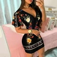thumbnail image 2 of LYXSSBYX Womens Dresses Short Sleeve Fashion Women Casual Tight Flowers Printing Sexy Deep V-Neck Short Sleeve Long Dress, 2 of 5