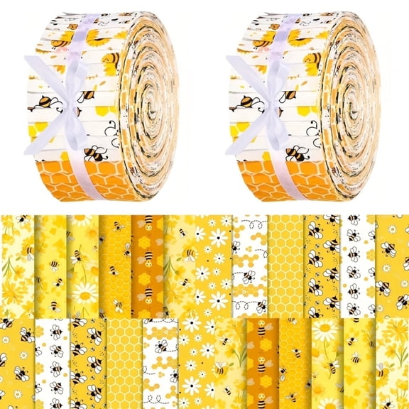 40Pcs Jelly Roll Fabric Strips for Quilting and Sewing, 2.6" x 20" Cotton Precut Fabric for DIY Craft Handmade Accessories, Yellow Cute Bee Series
