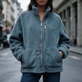 thumbnail image 2 of DYTTDG Women’s Fleece Zip-Up Jacket, Stand Collar Long Sleeve Sherpa Jacket with Chest Zipper Pocket & Front Patch Pockets, Casual Outerwear for Fall and Winter, 2 of 8