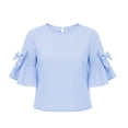thumbnail image 7 of Xaqiouau Womens Gingham Ruffle Bell Sleeve Blouse Casual Crew Neck Check Print Summer Top, 7 of 7