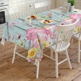 thumbnail image 4 of Turquoise Easter Rectangle Tablecloth, Spring Easter Bunny Eggs Floral Wooden Waterproof & StainResistant Tablecloth, Washable Oil-proof Table Cover for Dining/Party/Wedding/Camping/Buffet 60x120 In, 4 of 9