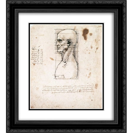 Leonardo da Vinci 2x Matted 20x24 Black Ornate Framed Art Print 'Bust of a man in profile with measurements and