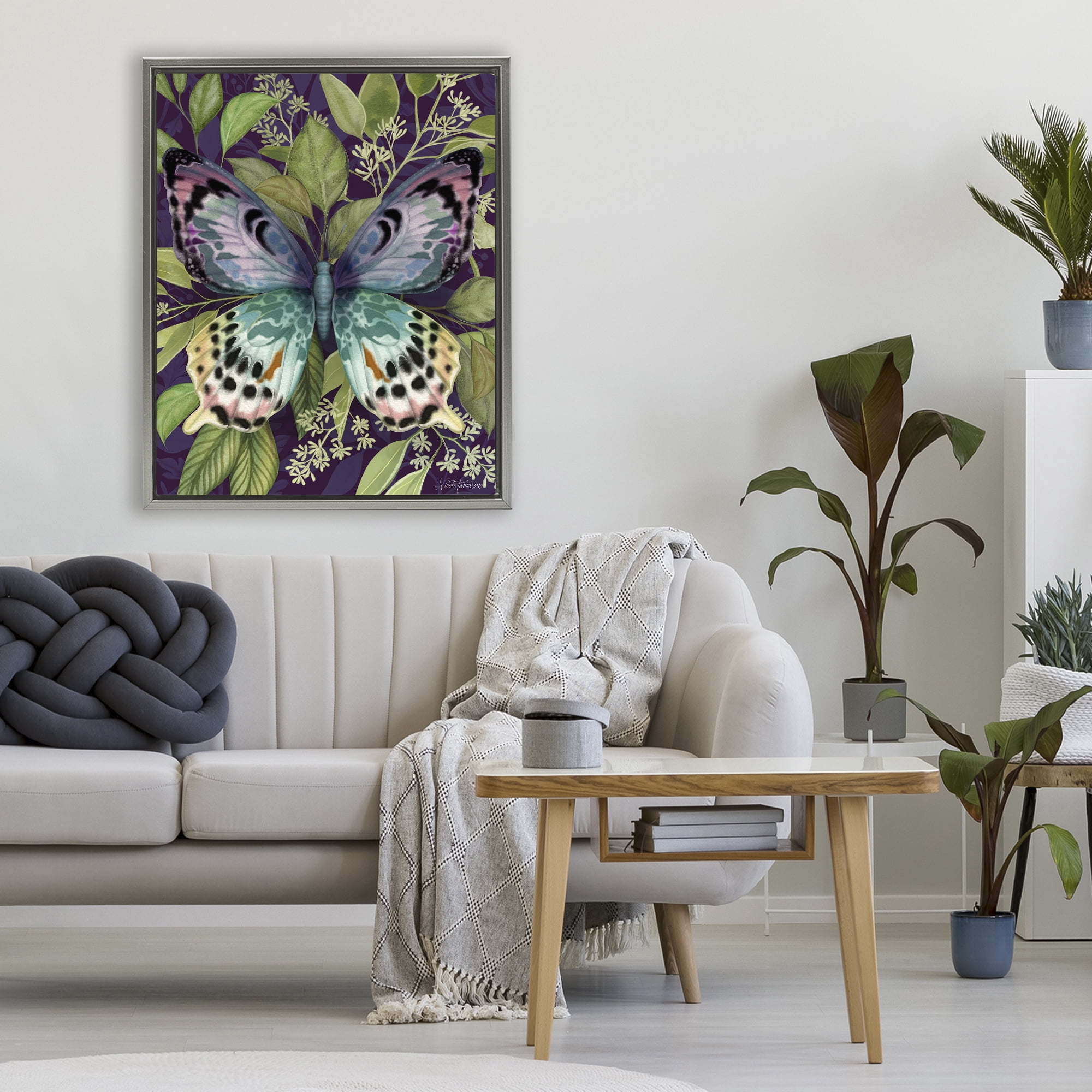 Stupell Industries Midnight Garden Butterfly Gray Framed Floater Canvas Wall Art, design by Nicole Tamarin