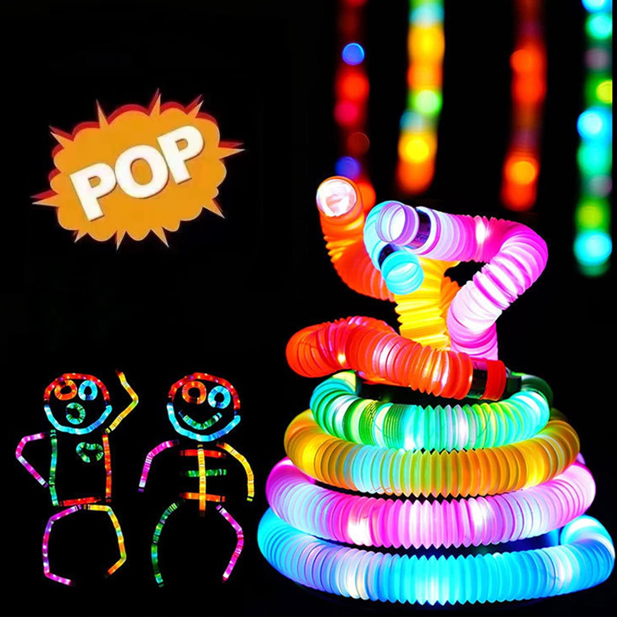 LED Light up Pop Tubes, Glow in The Dark Party Supplies Light up Glow  Sticks for Birthday, Wedding, Concerts, DJ (6 Pack) 