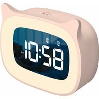Réveil pour Enfants avec Veilleuse à Gradation Continue, Mignonne Horloge Numérique à Oreilles de Chat pour Garçons et Filles, (Rose)