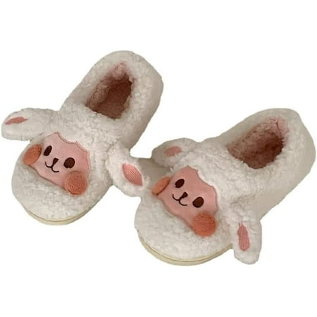 

PIKADINGNIS Kawaii Little Sheep Slippers Fluffy Warm House Slippers Fuzzy Slippers Women Cute Cozy Plush Comfy Slippers