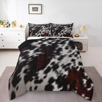Manfei Chic Cow Print Queen Comforter Set for Adult, Rustic Farmhouse Bedding Sets, Simple Fashion Style Reversible Bedding Comforter Set, Super Cozy Room Decor, 3-Piece