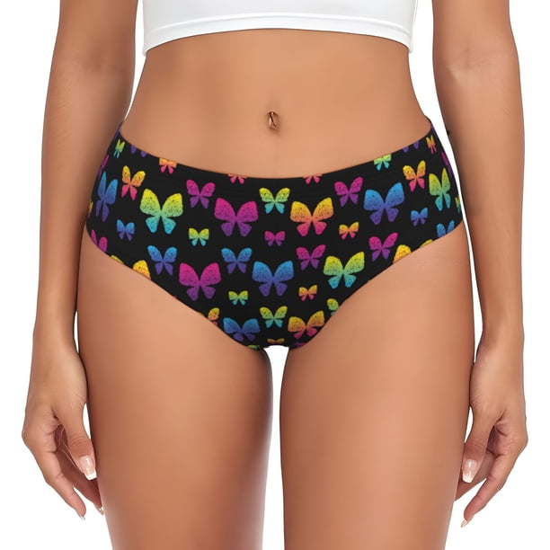 Balery Rainbow Butterfly Ropa Interior de Algodón para Mujer con Dibujo – Braguitas Cómodas y Elásticas, Estilo Clásico-Medium
