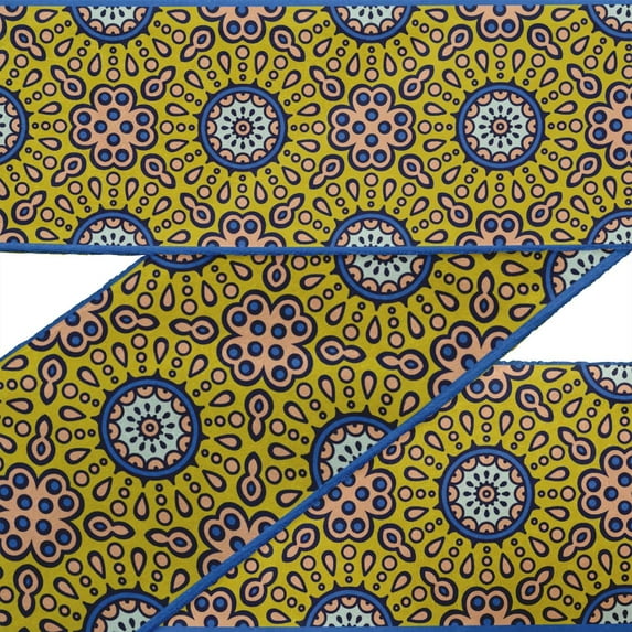 IBA Indianbeautifulart Yellow Artistic Flower Mandala Ribbon Trim Tape Fabric Laces For Crafts Printed Dupion Trim By 9 Yard Sewing Accessories 3 Inches