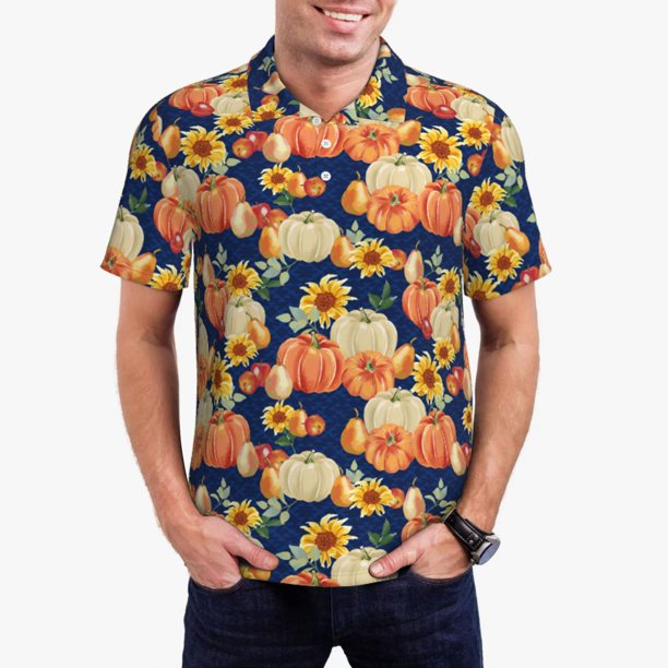 Fotbe fall Pumpkin Daisy Camiseta Polo de Golf para Hombre con Estampado – Camisa Deportiva Transpirable con Cuello Abotonado-XX-Large