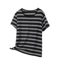 thumbnail image 2 of Maqroz Plus Size Women's Striped V Neck Short Sleeve T-Shirt Casual Backless Summer Tee Loose Comfy Basic Daily Wear Cotton Top, 2 of 9
