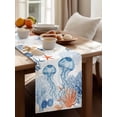 thumbnail image 4 of Summer Ocean Table Runner, Blue Jellyfish Orange Corals Shells Starfish Cotton Linen Kitchen Table Decoration Washable Dining Tabletop Runners for Home Party Decor 13x108 Inches, 4 of 9