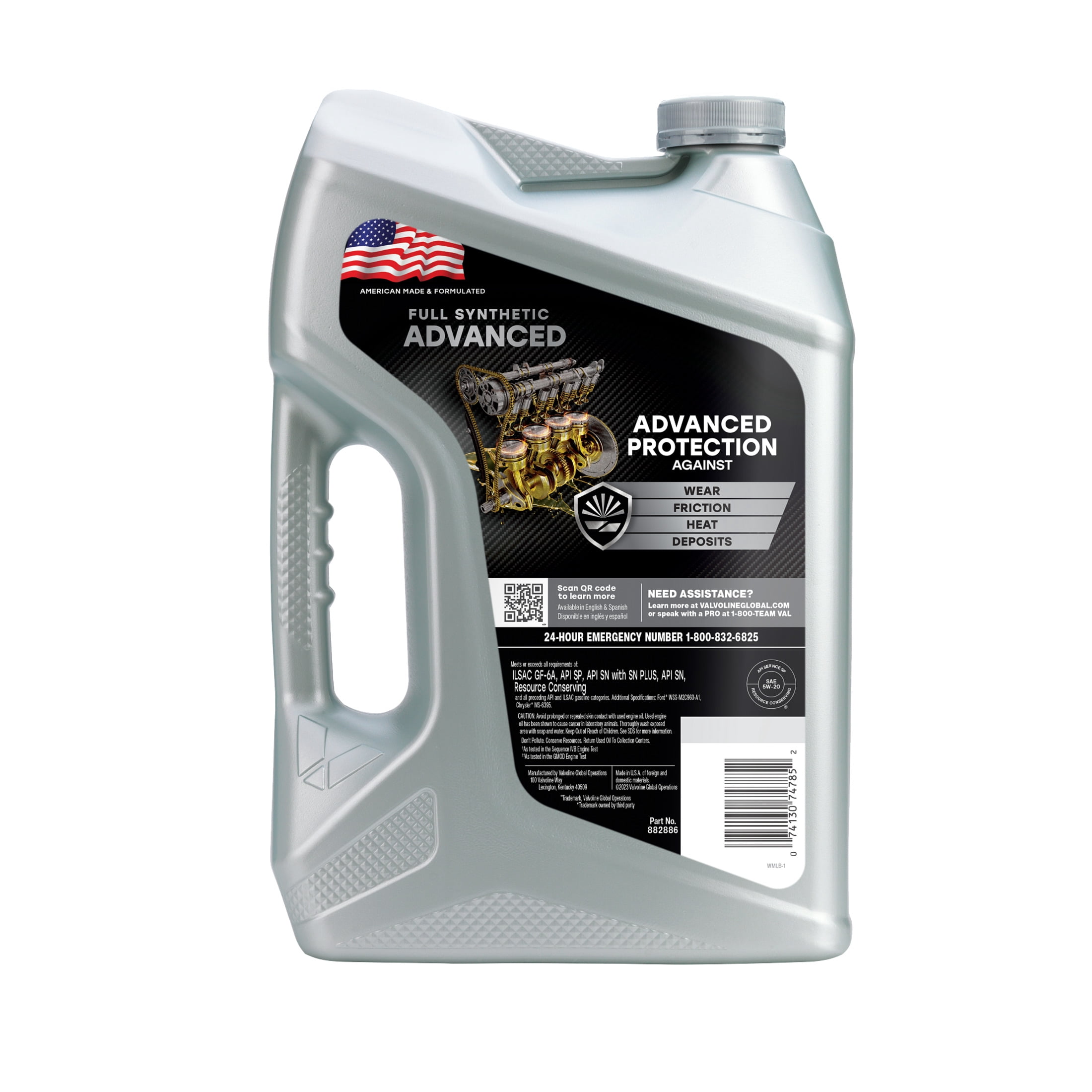 Valvoline Advanced Protection Full Synthetic 5W-20 Motor Oil, 5 Quart