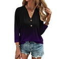 thumbnail image 3 of TKLPEHG Dressy Tops for Women Fashion Summer Button V Neck Tunic Shirts 3/4 Sleeve T Shirts Lightweight Gradient Color Graphic Tee Casual Going Out Tops Loose Blouse(Purple,XXXL), 3 of 5
