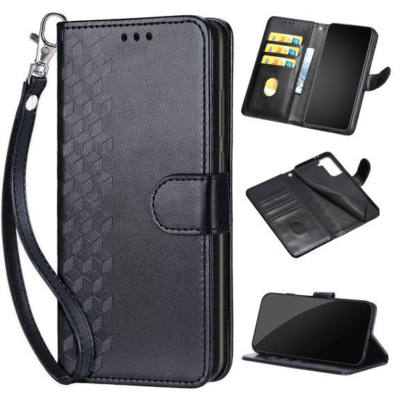 Feishell Wallet Case for iPhone 15 Pro, Premium Embossed PU Leather Flip Cover with Card Holder Kickstand Wrist Strap, Full Body Shockproof Phone Protection Case for iPhone 15 Pro, S1black