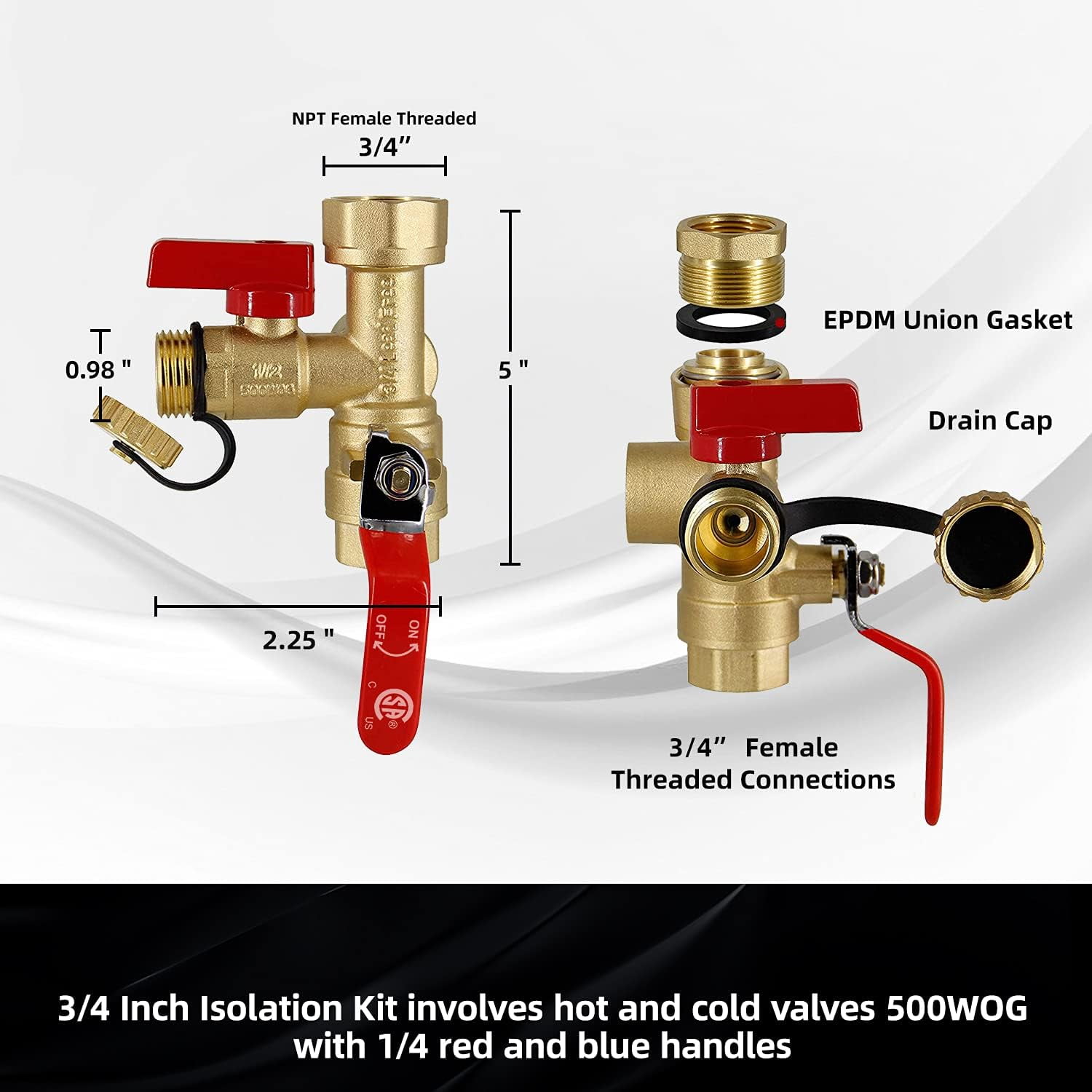 KYascend 3/4-Inch IPS Isolator Tankless Water Heater Service Valve Kit, with Pressure Relief Valve, CSA Listed,  Clean Brass & NPT Thread