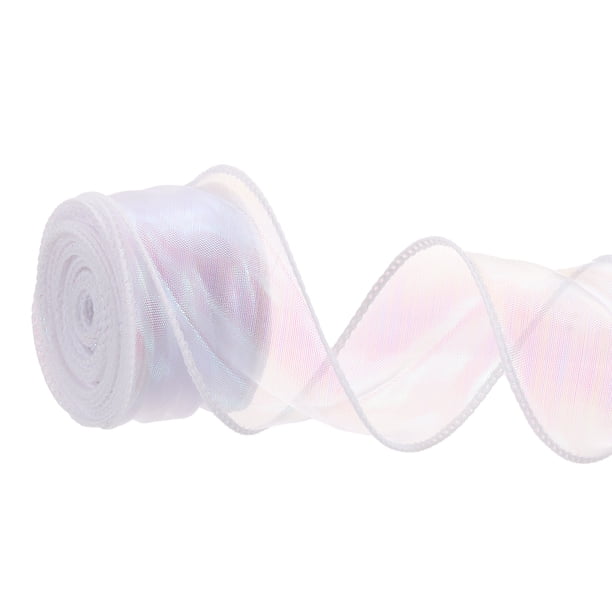 Cinta de Organza Iridiscente Uxcell, Cintas de Chiffon con Alambre Brillante, Cintas de Cola de Pez para Envolver Regalos en Blanco