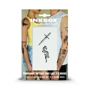 Inkbox Temporary Tattoos, Dragon and Sword, Water-Resistant, Perfect for Any Occasion, Black, 2 Pack