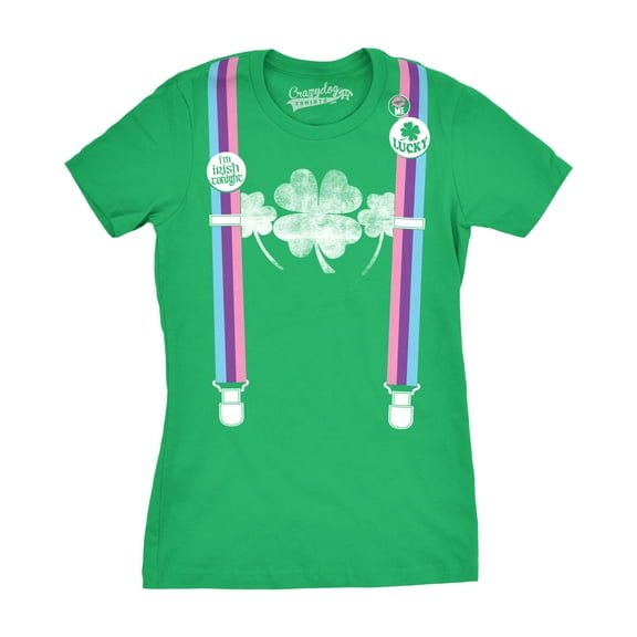 Womens Rainbow Suspenders Funny Saint Patricks Day Shamrock St Pattys T Shirt Womens Graphic Tees