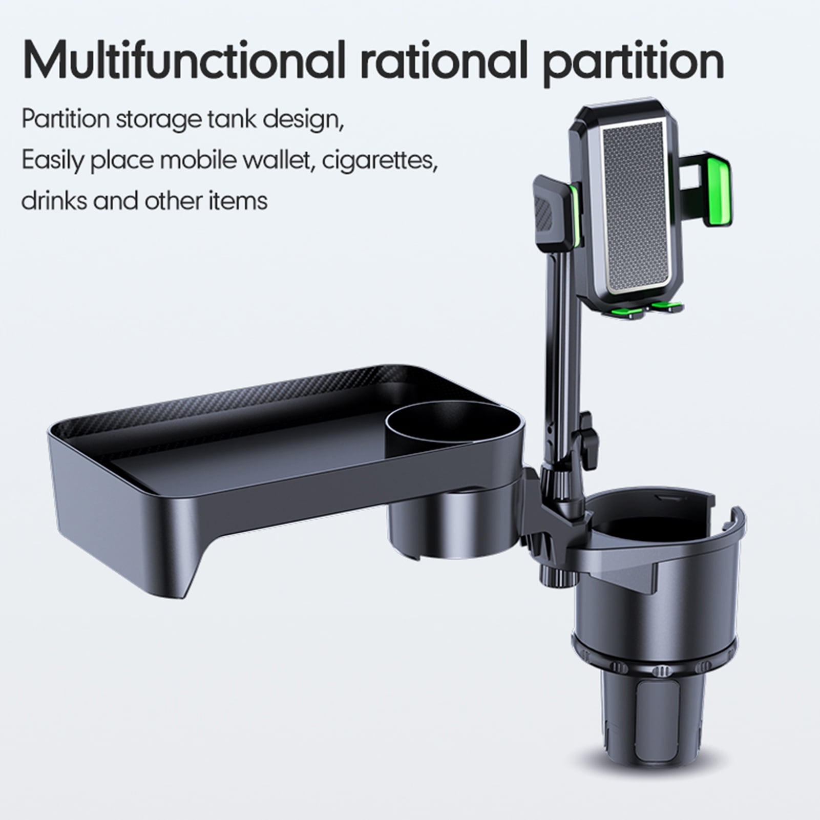 Phone Car Cup Holder Multifunctional Cup Holder Expander With 360 Rotation Tray Mobile Phone Holder Adjustable Base Auto Front Back Seat Organizer Size S, Green
