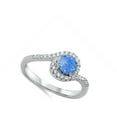thumbnail image 4 of CHOOSE YOUR COLOR Round Blue Simulated Opal Halo White CZ Ring .925 Sterling Silver Band Female Size 10, 4 of 4