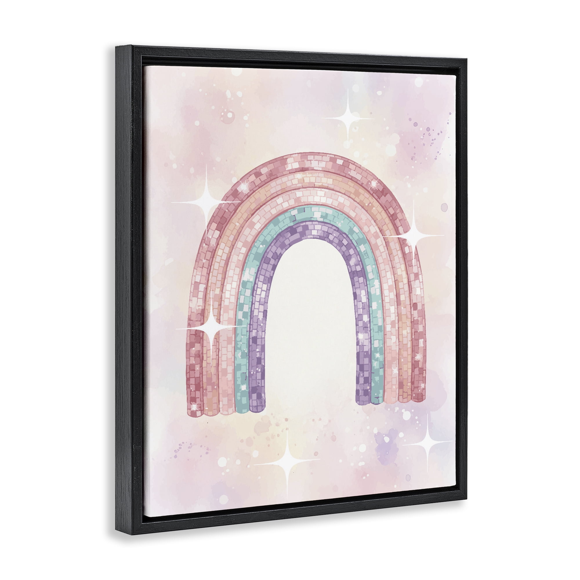 Stupell Industries Pastel Disco Rainbow Sparkles Black Framed Floater Canvas Wall Art, design by Lil' Rue