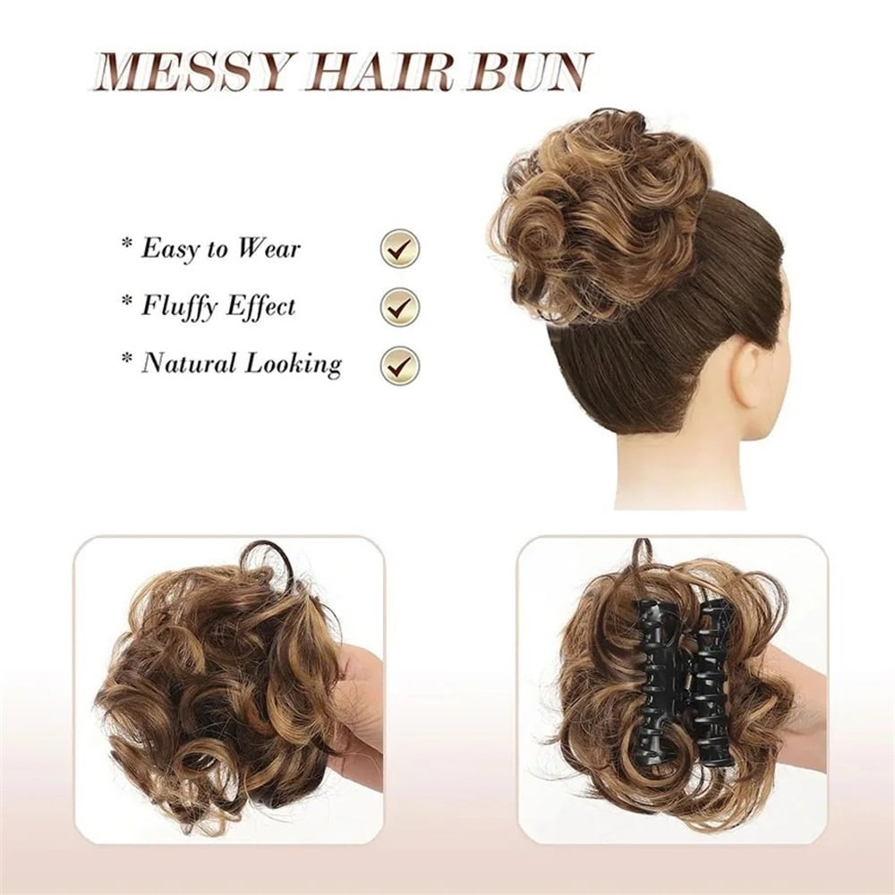 Synthetic Messy Hair Bun Chignon Claw Clip in Hair Piece Wavy Curly Ponytail Extensions