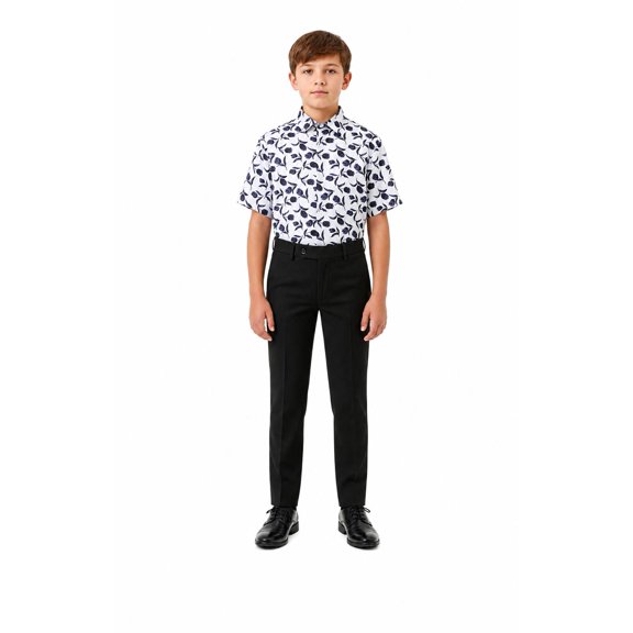 Elie Balleh Boy's Navy Floral Button Down Short Sleeve Shirt - BLUE, 4