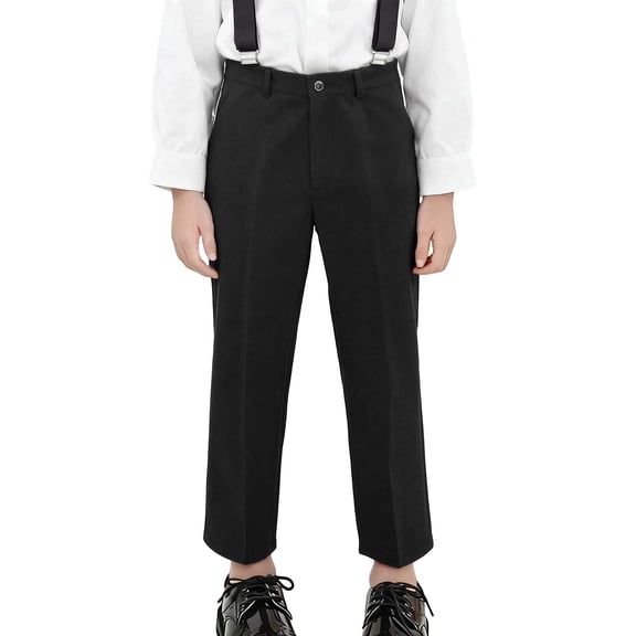 QUOTAY Boys Lined Boys Dress Pants Formal School Trousers Thick Warm Winter Long Pants for Kids Comfortable Stretch Fit 6-17 Years 02_Black,6-7 Years