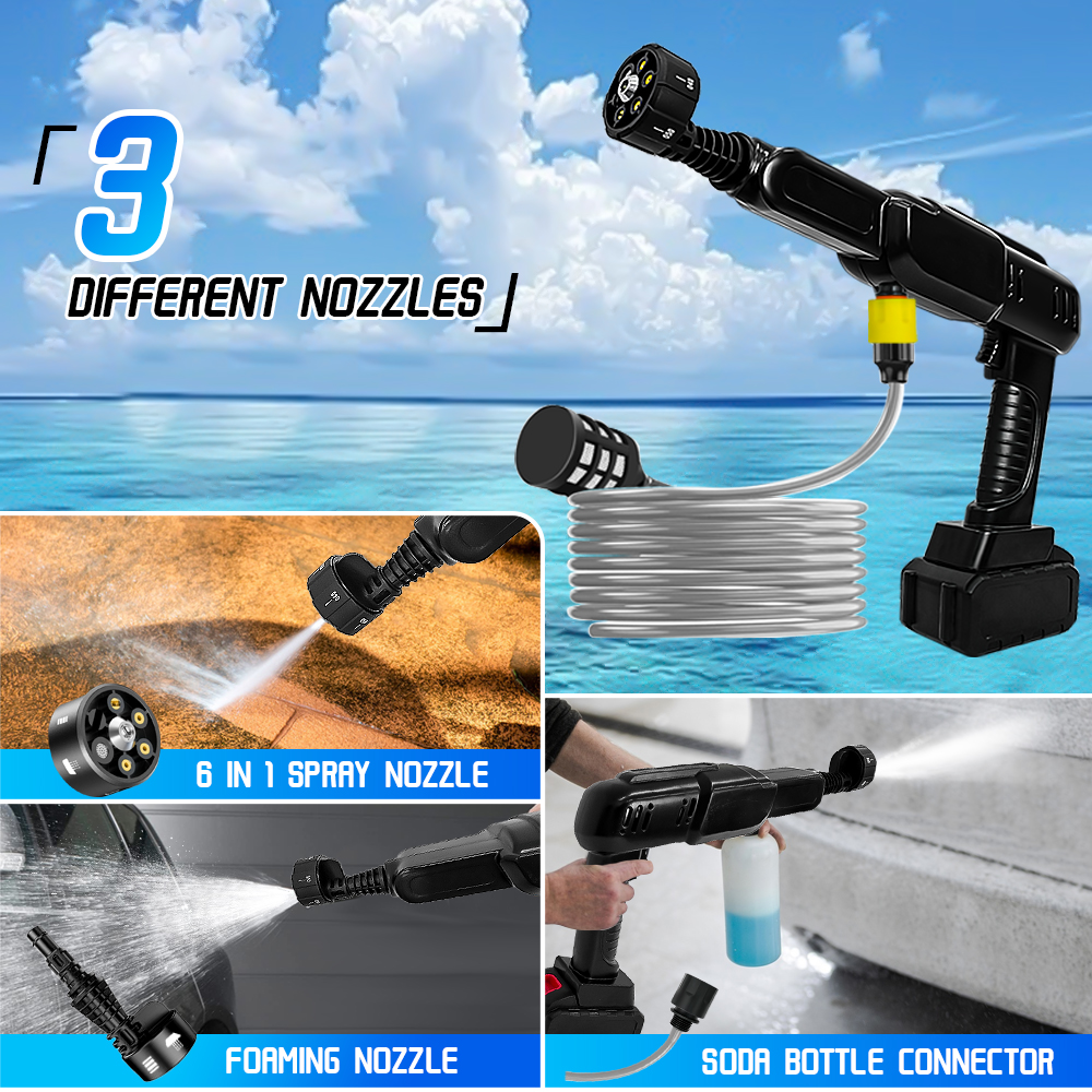 Cordless Pressure Washer, 990PSI portable pressure washer, High Power Handheld Washer with 6-in-1 Adjustable Nozzle, 18.5V 3000 mAh Battery for Car Floor Wall Fence Cleaning Garden
