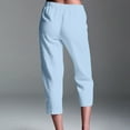 thumbnail image 4 of Lenpel Women's Cotton Linen Capri Pants Lightweight Elastic High Waisted Side Split Tapered Cropped Pants Casual Capris Trousers, 4 of 5