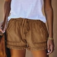 thumbnail image 3 of Gdvsclr Womens Roll Up Stretchy Denim Shorts Elastic Waist Drawstring Comfy Short Pants Khaki XL, 3 of 5