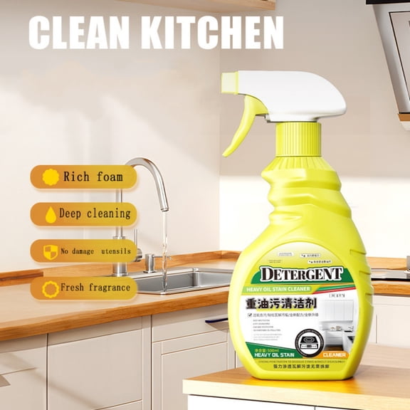 Qiopertar Heavy Duty Degreaser, 500ml Powerful Kitchen Grease Cleaner, Strong Oil Stain Remover for Range Hood Stovetop Countertop Appliances