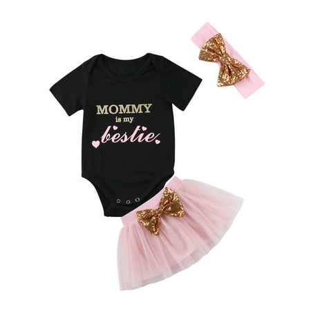 

Newborn Baby Girl One-Piece Short Sleeve O-Neck Letter Tops+Tutu Skirt Princess Party Pageant Outfit