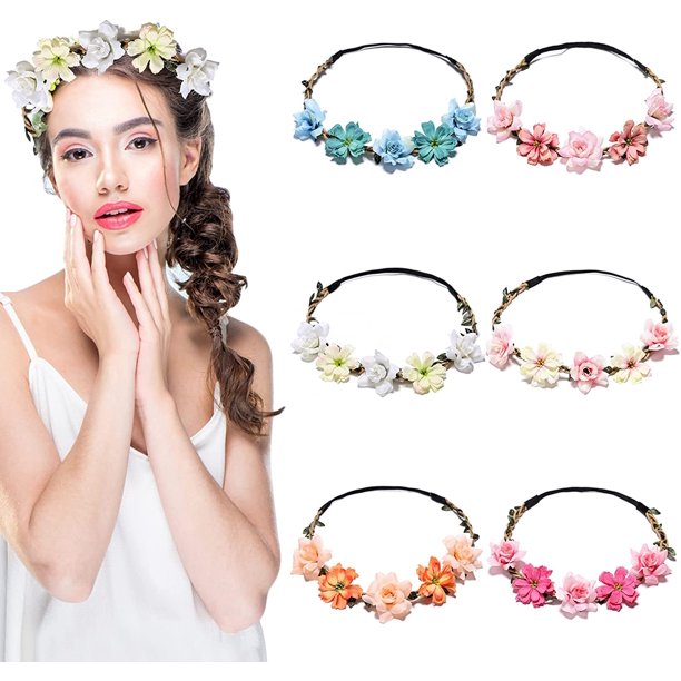 Flower Crown Headbands, 6 Pieces Flower Headbands for Women Girls, Floral Headband Wreath
