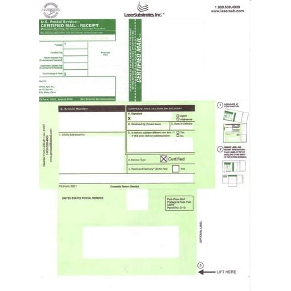 Postageink.com Brand certified mail Form LCD811 (100 Forms)