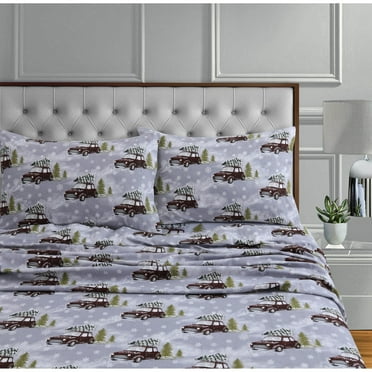 Tribeca Living 170-GSM Soft Flannel Extra Deep Pocket Bed Sheet Set with Oversized Flat winter outing grey King Cotton,Flannel Novelty Traditional