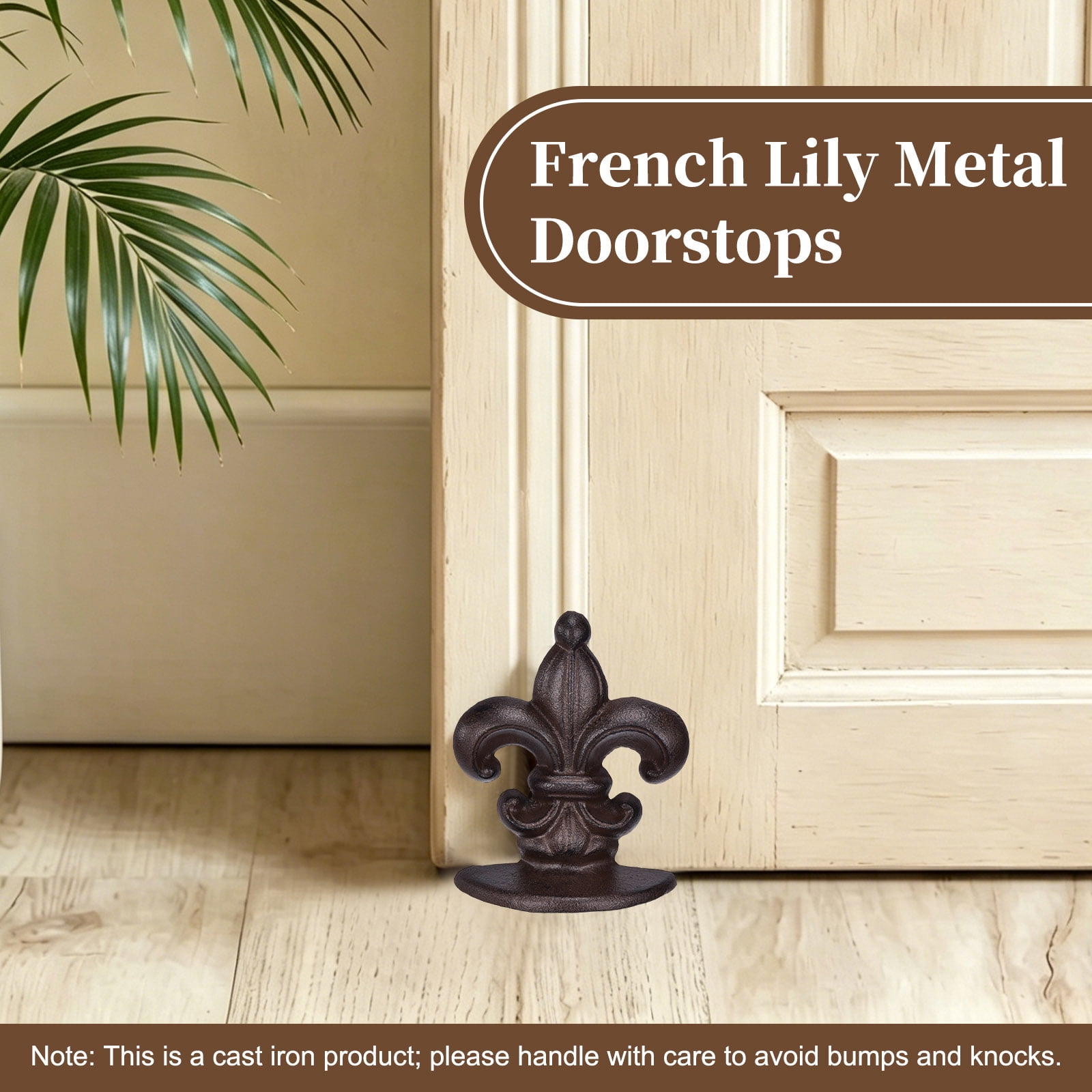 Uxcell 2 Pack Cast Iron Door Stopper, Door Stop Wedge, French Lily Metal Doorstops, Decorative Cast Iron Floor Doorstop for Home Office Kitchen Bathroom, Dark Brown