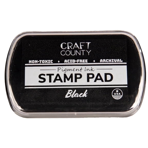 Craft County Pigment Ink Stamp Pad – Refillable Ink Pad in 15 Colors – Raised Edges for Larger Stamps – Black