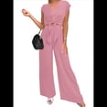 thumbnail image 3 of Conjuntos de Dos Piezas de Verano para Mujer 2025, Top Corto con Cinturón, Mangas y Cuello en V, Pantalones Anchos, Chándal Informal. Rosa L, 3 of 8