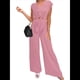 thumbnail image 3 of Conjuntos de Dos Piezas de Verano para Mujer 2025, Top Corto con Cinturón, Mangas y Cuello en V, Pantalones Anchos, Chándal Informal. Rosa L, 3 of 8
