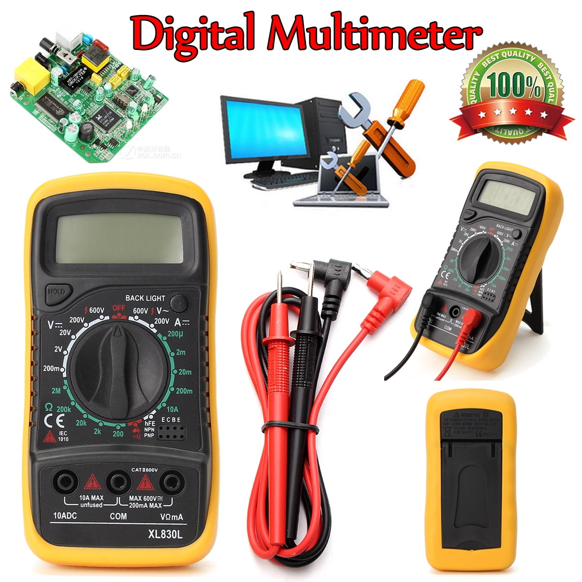 Small-YAN LCD Portable LCD Screen Digital Multimeter 4000 Counts Current Voltage Ohm Tester Auto Range Ammeter ZT100