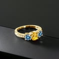 thumbnail image 3 of Gem Stone King 18K Yellow Gold Plated Silver 3-Stone Ring Oval Yellow Citrine and Vivid Persian Blue Moissanite (1.87 Cttw, Size 5), 3 of 4